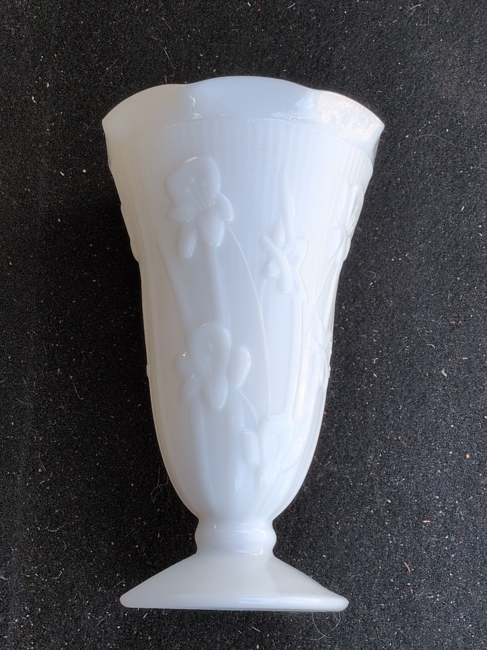 White Floral Milk Glass Footed Vase - Unbranded